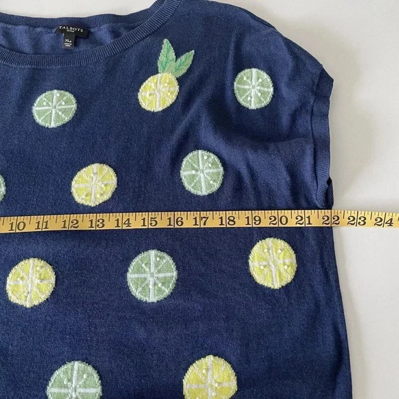 Talbots Woman Petites Sleeveless Sweater, Sz XLP, Navy with Lemons & Limes - Picture 4 of 6